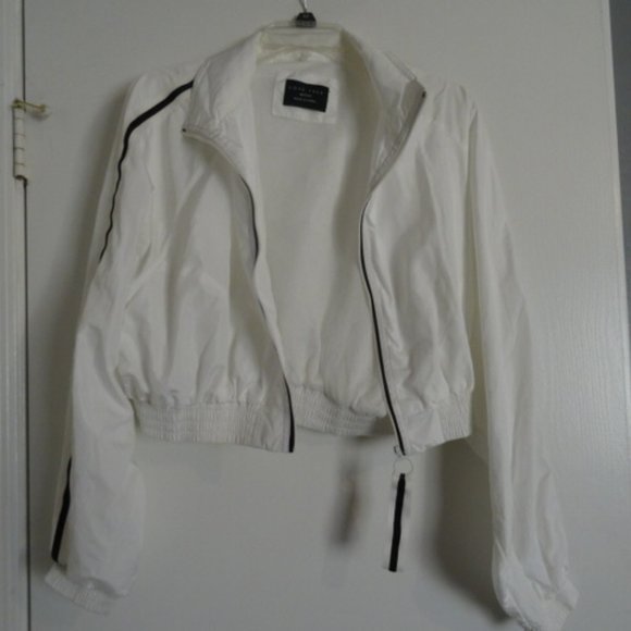White Windbreaker Crop Top Jacket - Picture 1 of 5